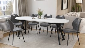 Mazzoni ALMO Biely mat / čierne nohy - OVÁLNY ROZKLADACÍ STÔL 120-220 cm PRE 10-12 OSÔB