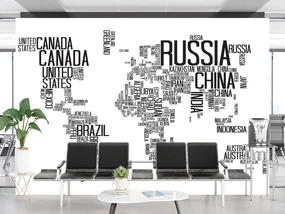 Gario Fototapeta Mapa sveta - čiernobiely nápis, škandinávsky štýl Materiál: Vliesová, Rozmery: 400 x 280 cm