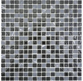 Sklenená mozaika Crystal s prírodným kameňom CM M465 30x30 cm sivá/čierna