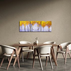 Obraz žltých stromov (s hodinami) (90x30 cm)