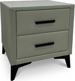 Nočný stolík s 2 zásuvkami Joy, olivovo zelená látka