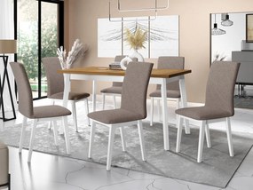 Jedálenský stôl so 6 stoličkami AL23, Morenie: dub grandson - L, Poťahové látky: Hygge D20, Farby nožičiek: biela