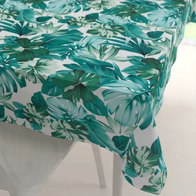 Biante Bavlnený obdĺžnikový obrus Sandra SA-484 Modro-zelené kvety a listy monstery na bielom 120x140 cm