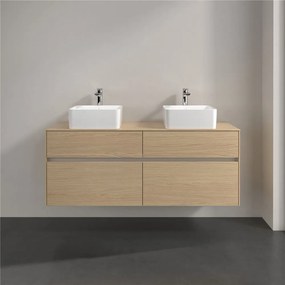 VILLEROY &amp; BOCH Collaro závesná skrinka pod dve umývadlá na dosku, 4 zásuvky, s LED osvetlením, 1400 x 500 x 548 mm, Nordic Oak, C048B0VJ