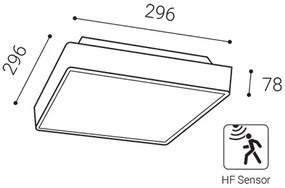 LED2 Vonkajšie stropné LED osvetlenie s čidlom SOLO, 16W, 3000K/4000K/6500K, štvorcové, čierne, IP65