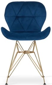 Zamatová stolička Paris modrá so zlatými nohami