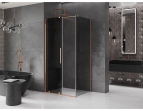 Mexen Velar, sprchový kút s posuvnými dverami 90 x 75 cm, 8mm šedé sklo, medená matná, 871-090-075-41-65