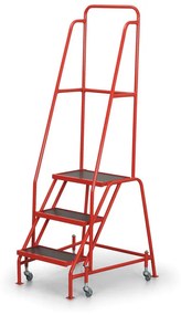 Pojazdný oceľový rebrík s plošinou, 3 priečky, výška plošiny 67 cm