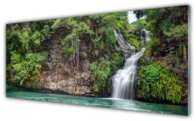 Obraz na akrylátovom skle Vodopád skala príroda 125x50 cm