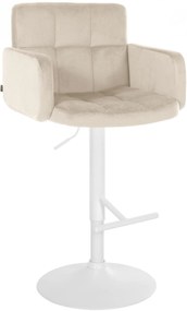 Barová stolička Los Angeles - zamat, biely rám - krémová