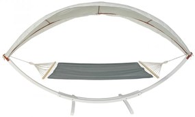Hojdacia sieť HWC-J47 so strieškou pre 2 osoby, drevo, 420cm - biela, sivá
