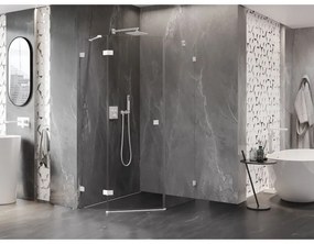Mexen Lunar, Päťuholníkový sprchový kút Mexen Lunar s výklopným ľavým oknom 90 x 100 cm, 8mm číre sklo, biely profil, 831-090L-100P-01-20-L