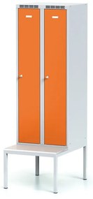 Alfa 3 Šatníková skrinka S6 s lavičkou, 2-dverová, 1875 x 600 x 500/800 mm, otočný zámok, oranžové dvere