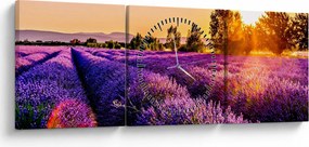 Obraz levanduľového pole, Provence (s hodinami) (90x30 cm)