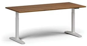 Výškovo nastaviteľný stôl, elektrický, 675-1325 mm, doska 1800x800 mm, biela podnož, orech