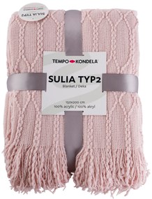 Kondela TEMPO-KONDELA SULIA TYP 2, pletená deka so strapcami, svetloružová, 150x200 cm