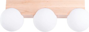 Stropné svietidlo Bulbo, 3x biele sklenené tienidlo, drevo