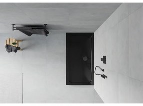 Mexen Flat, akrylátová sprchová vanička 130x70x5 cm SLIM, čierna, čierny sifón, 40707013B