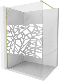 Mexen Kioto, sprchová zástena Walk-In 130 x 200 cm, 8mm číre sklo biely vzor, zlatý matný profil, 800-130-101-55-85