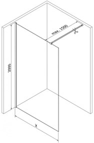 Mexen Kioto-X, sprchová zástena 100 x 200 cm, 10mm číre sklo, zlatý matný profil, 800-100-101-55-00-X
