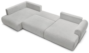 Svetlosivá menčestrová rozkladacia/s úložným priestorom rohová pohovka (ľavý roh/do tvaru "U") Lucien – Bobochic Paris