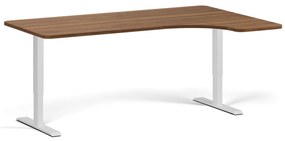 Výškovo nastaviteľný stôl, 180x120 cm, 2 motory, L/P, biela podnož, orech