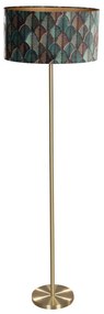 Stojacia lampa mosadz s oválnym zamatovým tienidlom s dizajnom listov 50 cm - Simplo