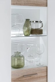 Vysoká vitrína Caracas typ 02, dub / biely lesk, s osvetlením