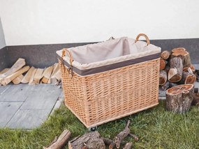 ČistéDrevo Prírodný prútený kôš na drevo hranatý - na kolieskach