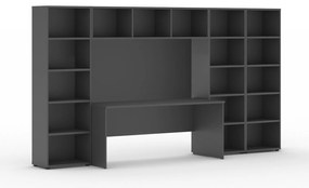 Zostavy knižníc INTEGRO so stolom, nižšie/širšie, 3350 x 700/400 x 1923 mm, grafit