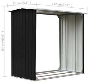Kôlňa na drevo antracitová 172x91x154 cm pozinkovaná oceľ