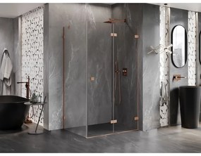 Mexen Lunar-F, 1-krídlový sprchový kút so skladacími dverami, pravý, 90 x 80 cm, 8mm číre sklo, medený profil, 836-090-080-65-00-P