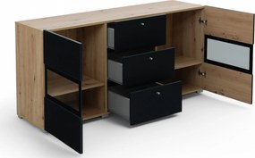 Komoda Baros 26 132 cm so zásuvkami - dub artisan / čierny mat