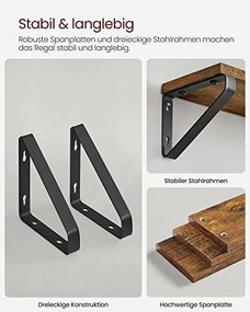 Závesné police, industriálne, 3ks, 11x30/35/40x12cm