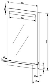 Aqualine Aqualine, LED podsvietené zrkadlo 60x80cm, sklenená polica, gombíkový vypínač, ATH53