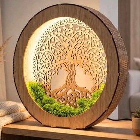 Stolová lampa Strom života s machom | ZIVENA: HDF - Orech 20 cm 4785-115180 LED0610-20-WALNUT