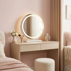 Rea MAKE-UP, kozmetické LED zrkadlo 40 cm v bielom ráme na postavenie, HOM-12019