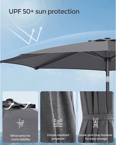 Záhradný slnečník Ø 3m, UPF 50+ (podstavec nie je súčasťou balenia), šedý