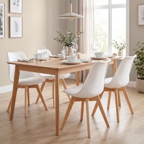 Set štyroch jedálenských stoličiek KDCB35888WD01 (4 ks) biele / hnedé nohy
