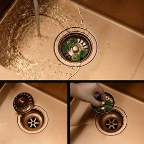 Rea Paul, 1-komorový nerezový drez 600x480x185 mm, medená matná, ZLE-06017