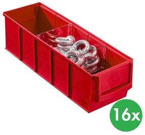 Plastový regálový box ShelfBox typ A - 91 x 300 x 81 mm, 16 ks, červený
