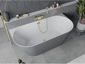 Mexen Oval Slim, voľne stojaca vaňa ku stene, 170 x 80 cm, biela-šedá, zlatý lesklý prepad, 52661708062-50