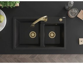 Mexen Tomas, 2-komorový granitový drez 800x500x190 mm a drezová batéria Elia, čierna, 6516-77-670101-50