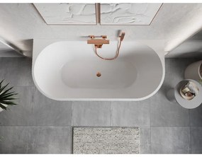Mexen Oris, voľne stojaca ryhovaná vaňa 150 x 75 cm, biela lesklá, ružové zlato prepad, 52871507500-60