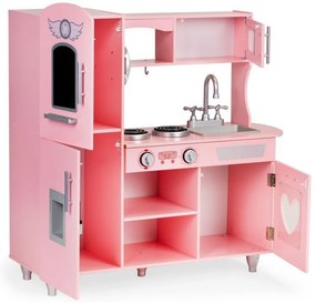 Ružová drevená kuchynka so srdiečkom