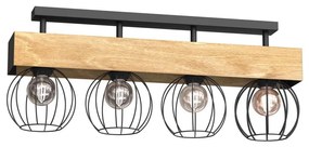 Prisadený luster MENTON 4xE27/15W/230V čierna/hnedá/dub