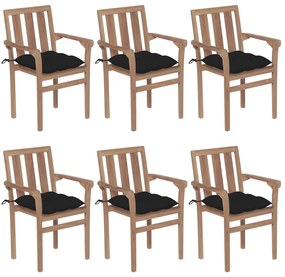 Stohovateľné záhradné stoličky s podložkami 6 ks tíkový masív 3073428