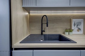 Laveo Megalo, 1-komorový granitový drez 780x500x185 mm, čierna škvrnitá, LAV-SBE_711T