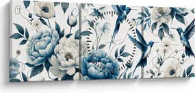 Obraz - Kolibríky s kvetmi (s hodinami) (90x30 cm)