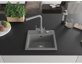 Mexen Milo, granitový drez 435x410x171 mm, 1-komorový a šedá batéria Duero, šedá, 6505-71-671600-71